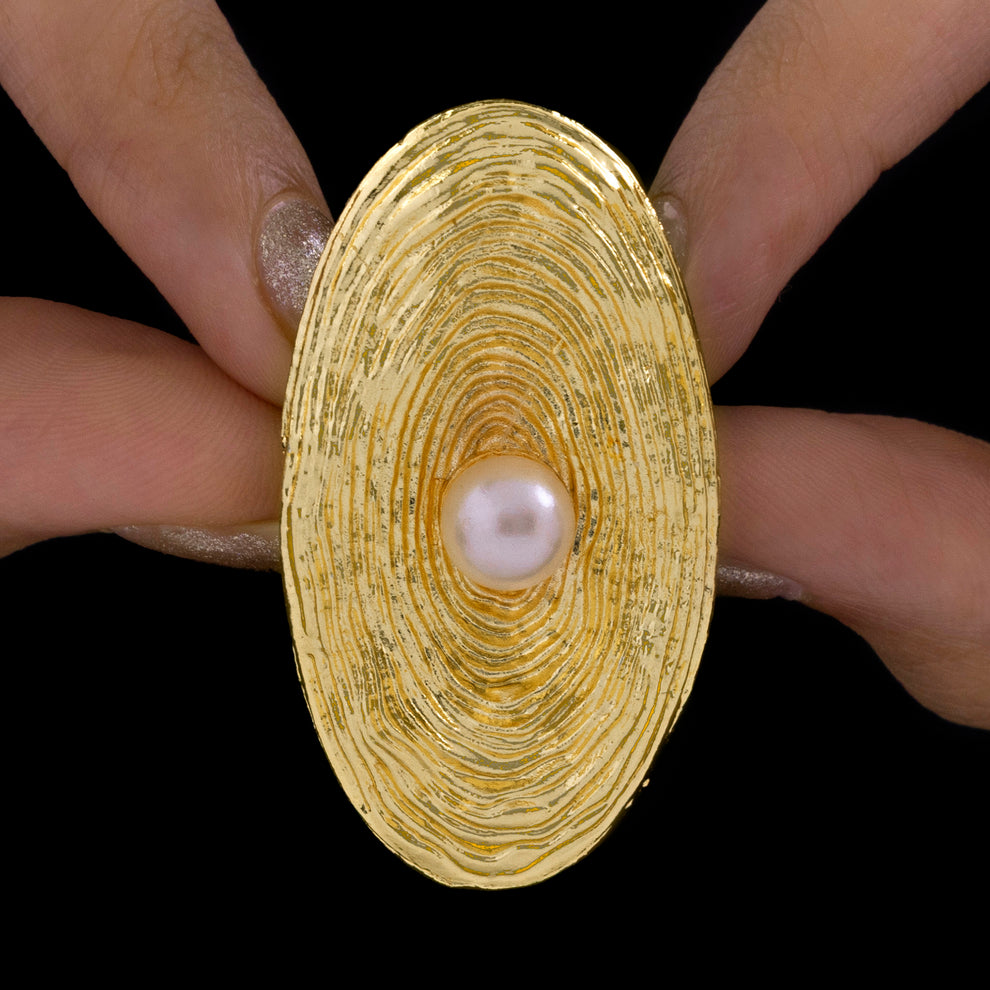 PRAO Anti-Tarnish Cocktail Ring With Pearl (Adjustable Size)