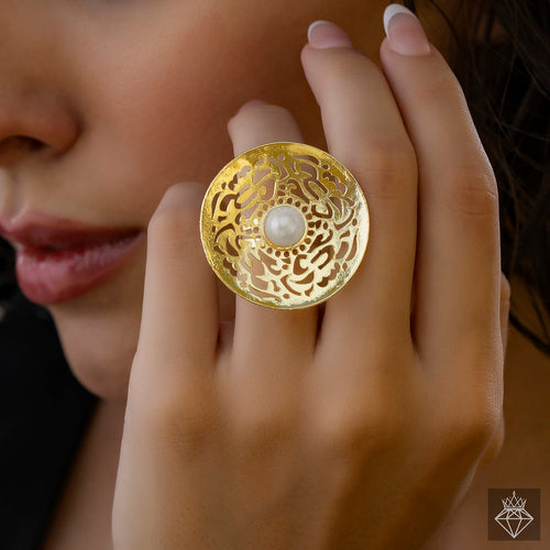PRAO Anti-Tarnish Filigree Ring With Pearl (Adjustable Size)