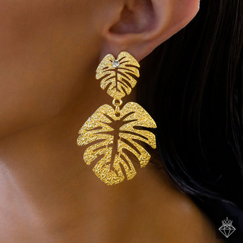 PRAO Anti-Tarnish Palm Leaf Dangler Earrings