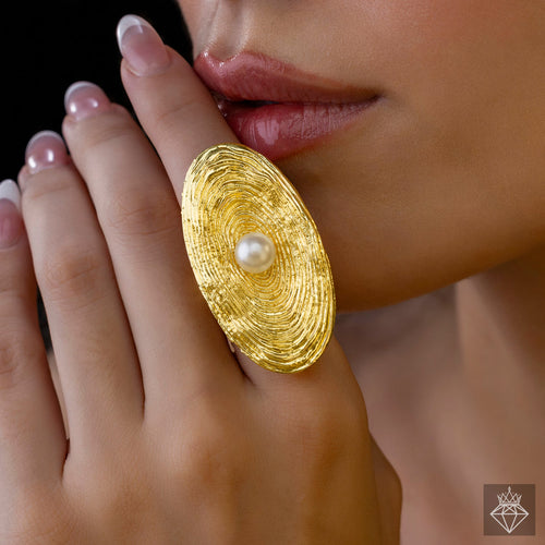 PRAO Anti-Tarnish Cocktail Ring With Pearl (Adjustable Size)
